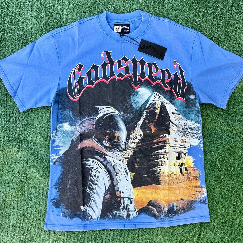Godspeed T Shirt Astronaut Pyramid Of Giza Blue Shirt New With Tag SEALED